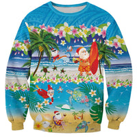 Polynesian Merry Christmas Sweatshirt Funny Santa Beach Tropical Plant and Turtle - Polynesian Pride