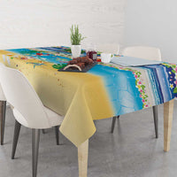 Polynesian Merry Christmas Tablecloth Funny Santa Beach Tropical Plant and Turtle - Polynesian Pride
