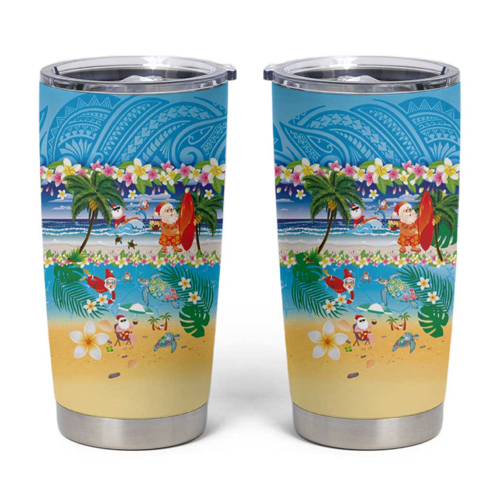 Polynesian Merry Christmas Tumbler Cup Funny Santa Beach Tropical Plant and Turtle - Polynesian Pride