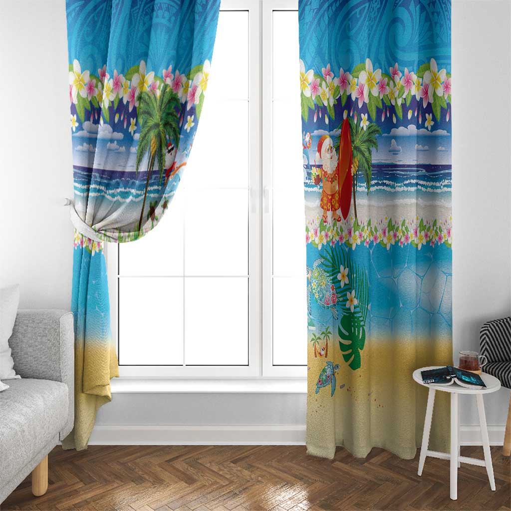 Polynesian Merry Christmas Window Curtain Funny Santa Beach Tropical Plant and Turtle - Polynesian Pride
