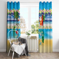 Polynesian Merry Christmas Window Curtain Funny Santa Beach Tropical Plant and Turtle - Polynesian Pride