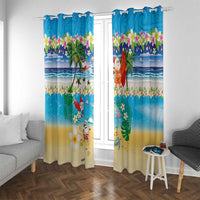 Polynesian Merry Christmas Window Curtain Funny Santa Beach Tropical Plant and Turtle - Polynesian Pride
