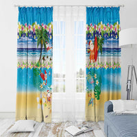 Polynesian Merry Christmas Window Curtain Funny Santa Beach Tropical Plant and Turtle - Polynesian Pride