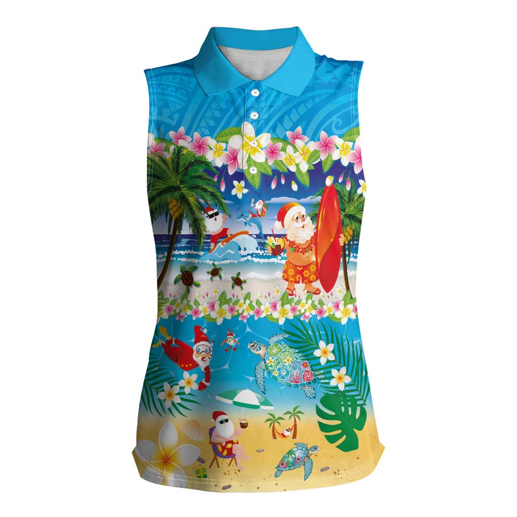 Polynesian Merry Christmas Women Sleeveless Polo Shirt Funny Santa Beach Tropical Plant and Turtle - Polynesian Pride