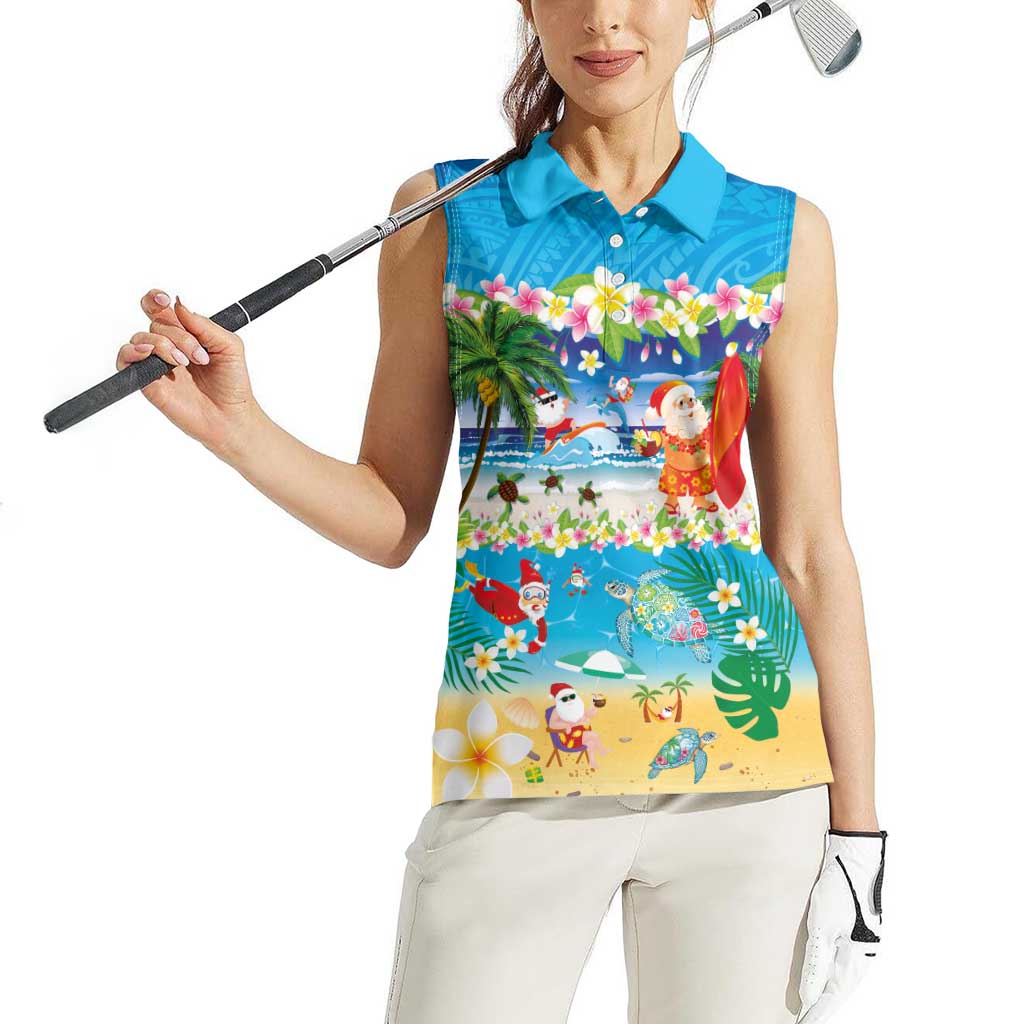 Polynesian Merry Christmas Women Sleeveless Polo Shirt Funny Santa Beach Tropical Plant and Turtle - Polynesian Pride