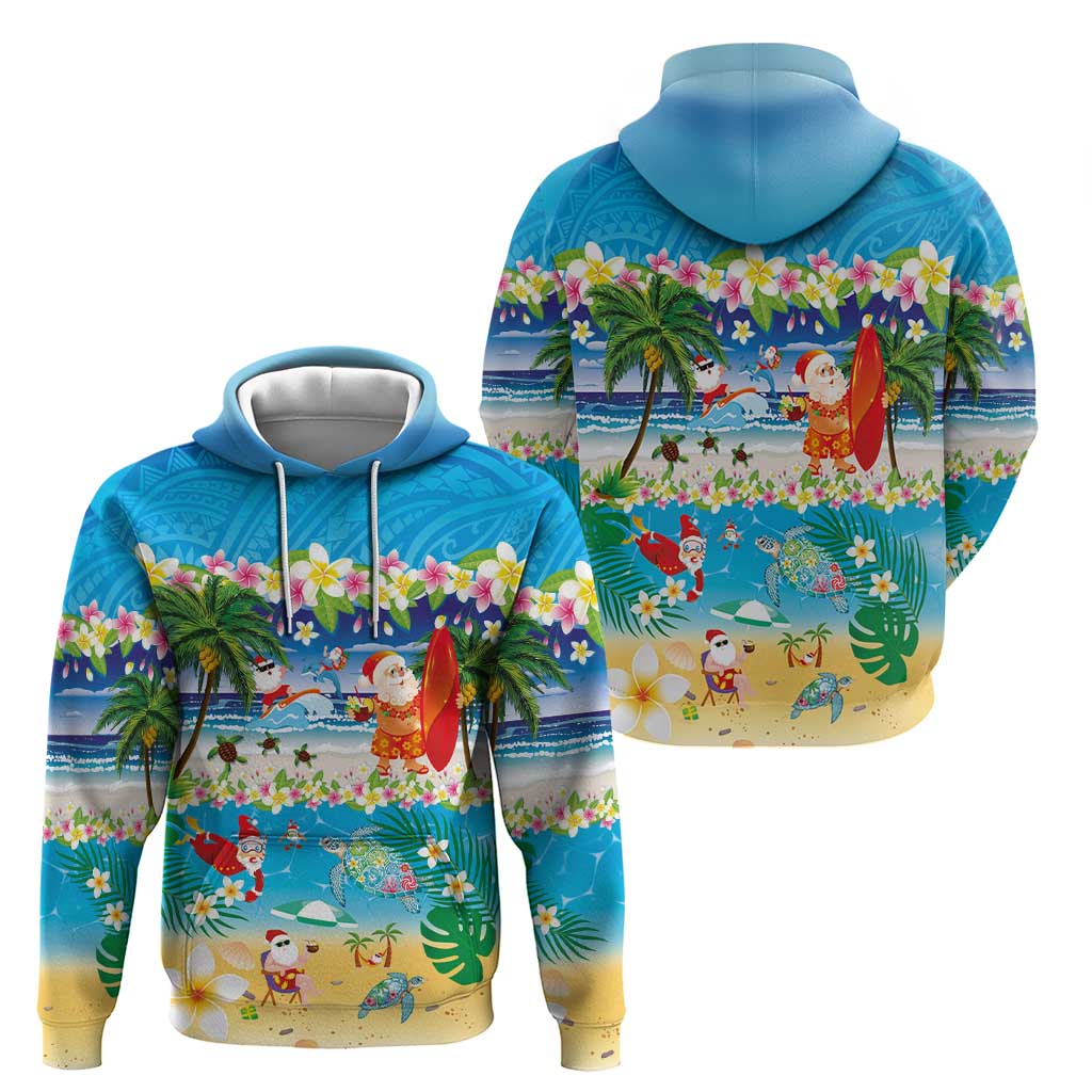 Polynesian Merry Christmas Zip Hoodie Funny Santa Beach Tropical Plant and Turtle - Polynesian Pride
