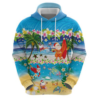 Polynesian Merry Christmas Zip Hoodie Funny Santa Beach Tropical Plant and Turtle - Polynesian Pride