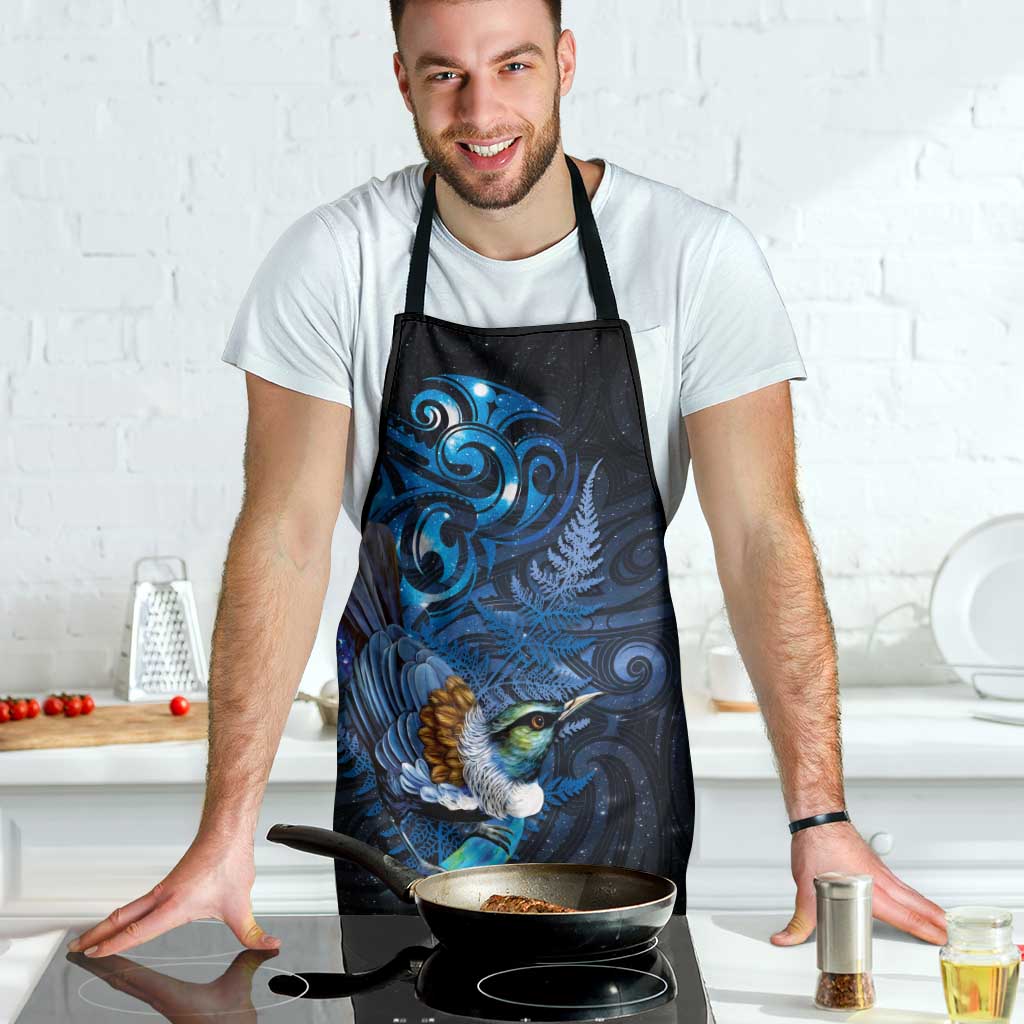 Aotearoa Matariki Apron Maori Tribal with Silver Fern and Tui Bird Galaxy Style - Polynesian Pride