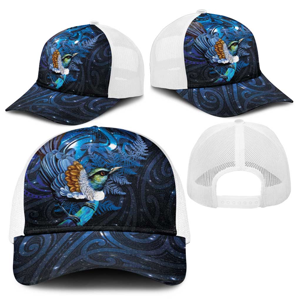 Aotearoa Matariki Baseball Net Cap Maori Tribal with Silver Fern and Tui Bird Galaxy Style - Polynesian Pride