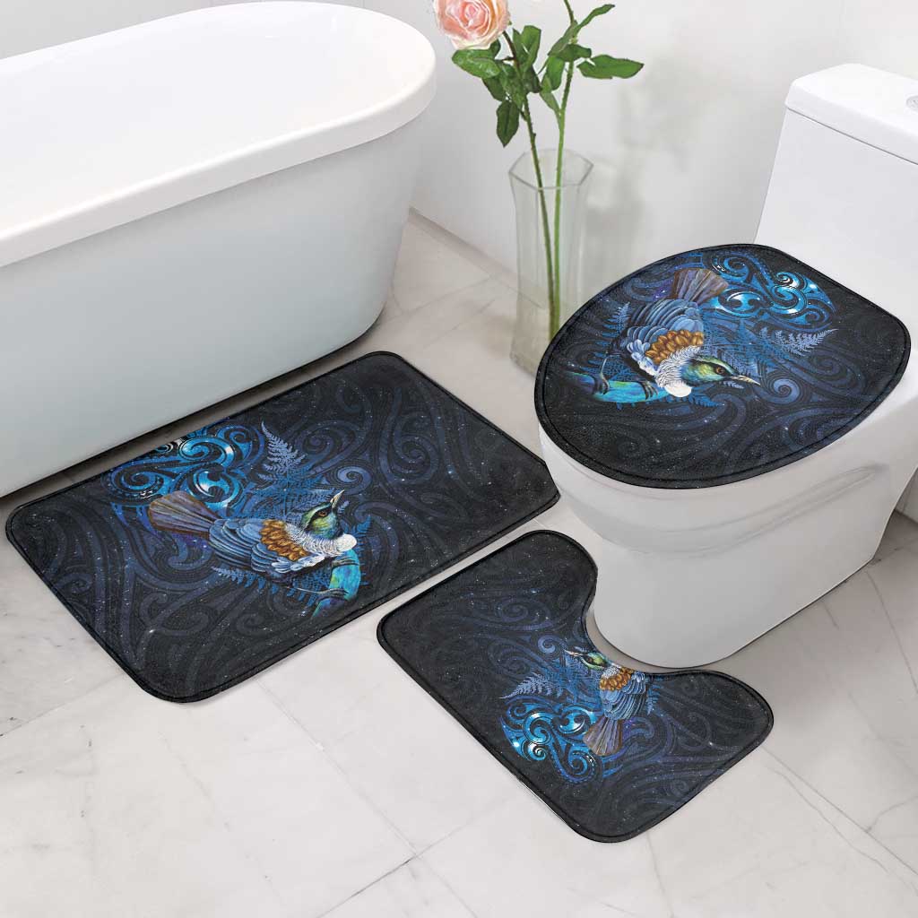Aotearoa Matariki Bathroom Set Maori Tribal with Silver Fern and Tui Bird Galaxy Style - Polynesian Pride