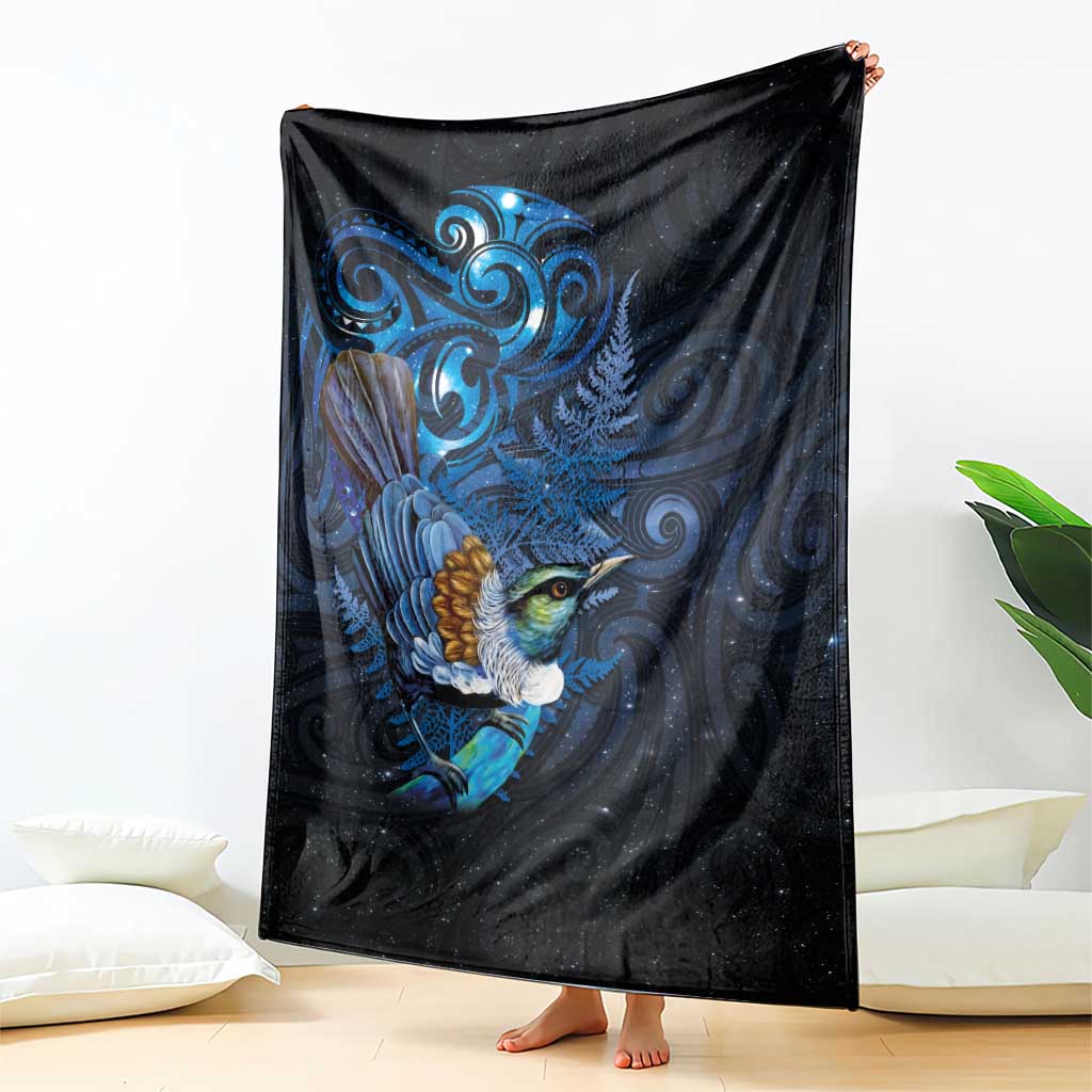 Aotearoa Matariki Blanket Maori Tribal with Silver Fern and Tui Bird Galaxy Style - Polynesian Pride