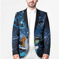 Aotearoa Matariki Blazer Maori Tribal with Silver Fern and Tui Bird Galaxy Style - Polynesian Pride