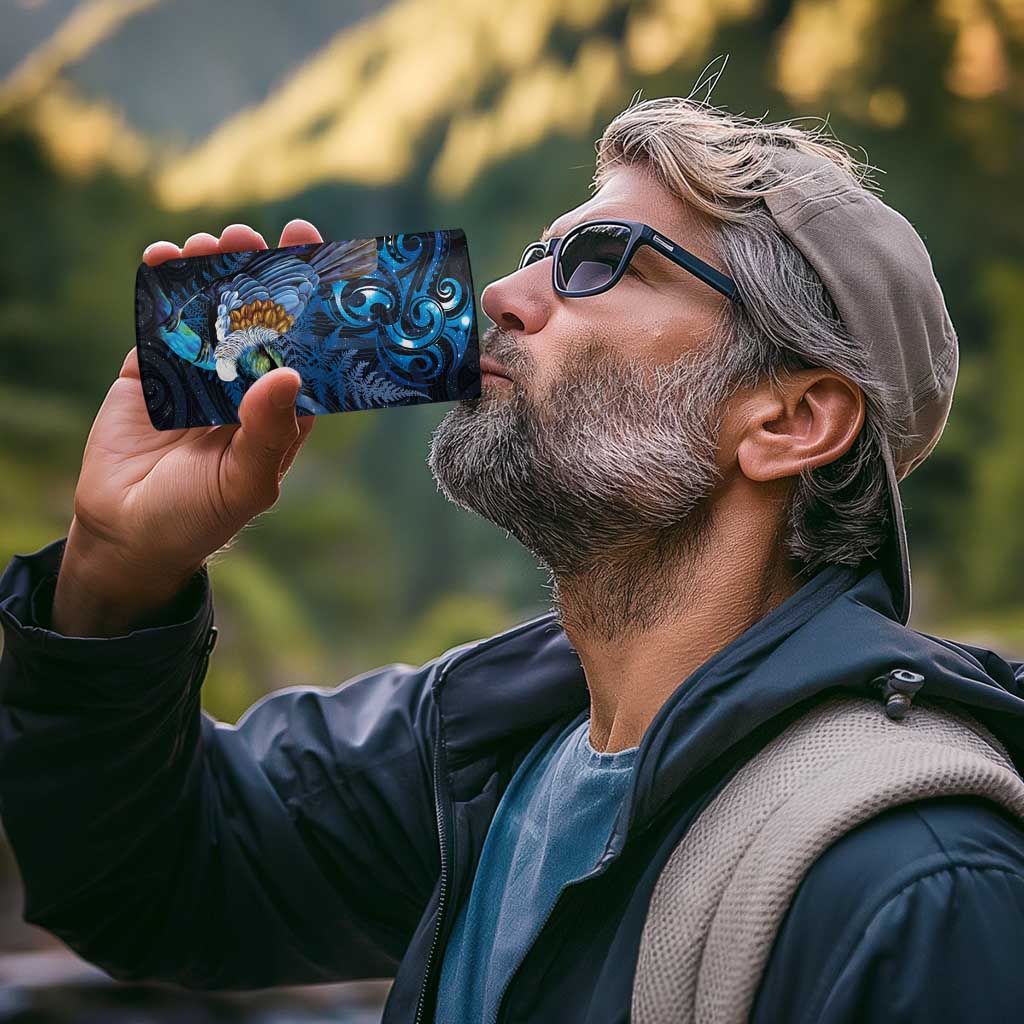 Aotearoa Matariki 4 in 1 Can Cooler Tumbler Maori Tribal with Silver Fern and Tui Bird Galaxy Style - Polynesian Pride