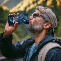 Aotearoa Matariki 4 in 1 Can Cooler Tumbler Maori Tribal with Silver Fern and Tui Bird Galaxy Style - Polynesian Pride