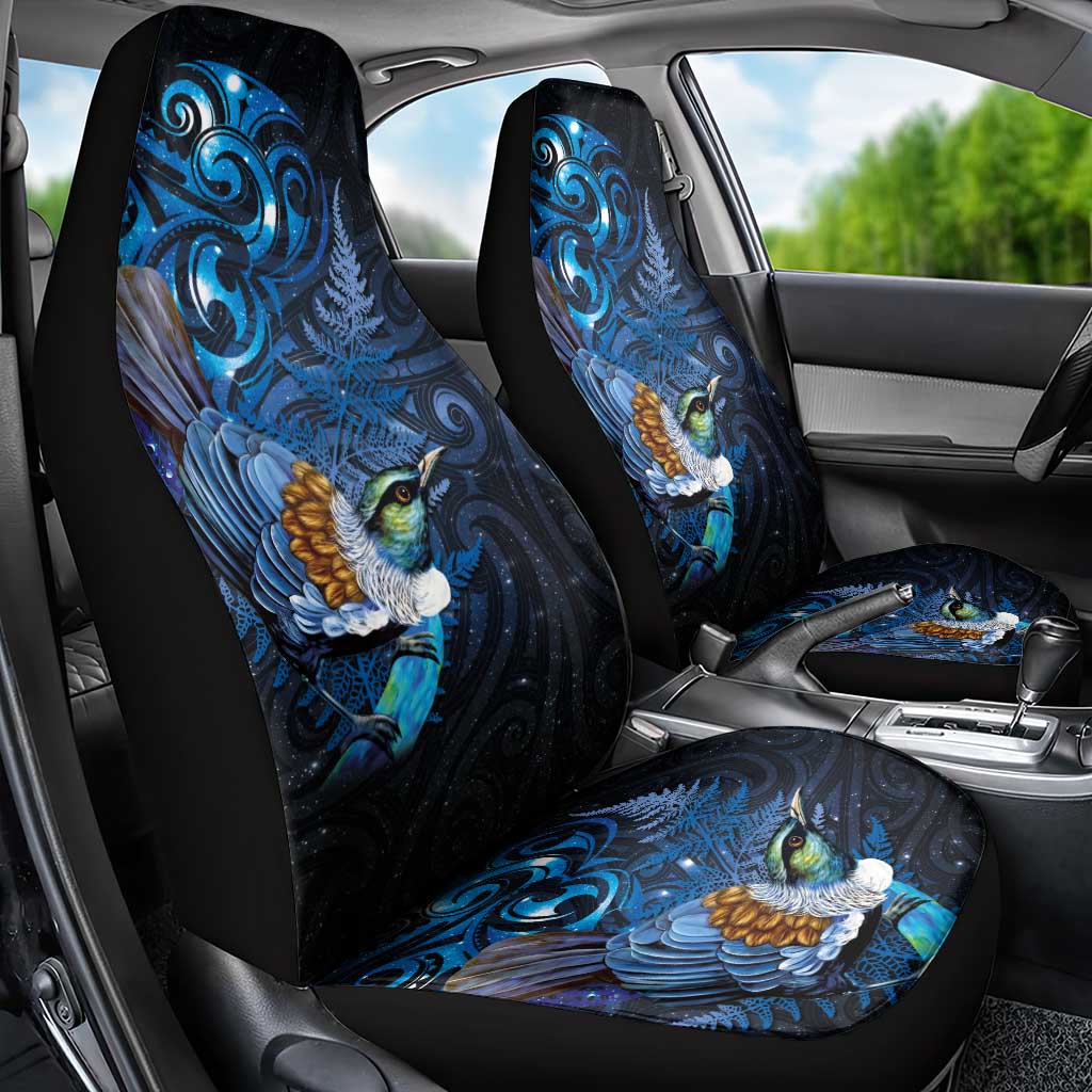 Aotearoa Matariki Car Seat Cover Maori Tribal with Silver Fern and Tui Bird Galaxy Style - Polynesian Pride