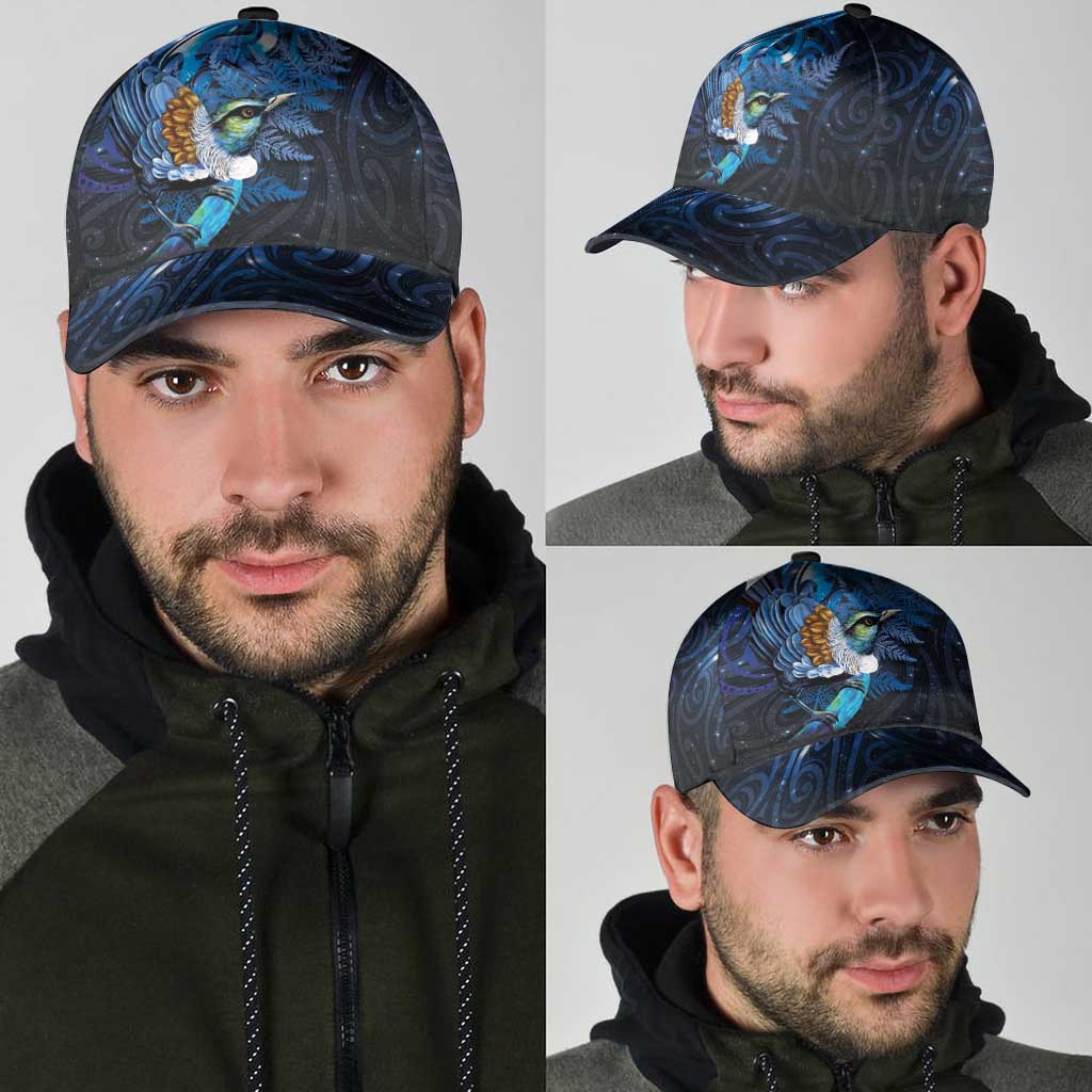 Aotearoa Matariki Classic Cap Maori Tribal with Silver Fern and Tui Bird Galaxy Style - Polynesian Pride