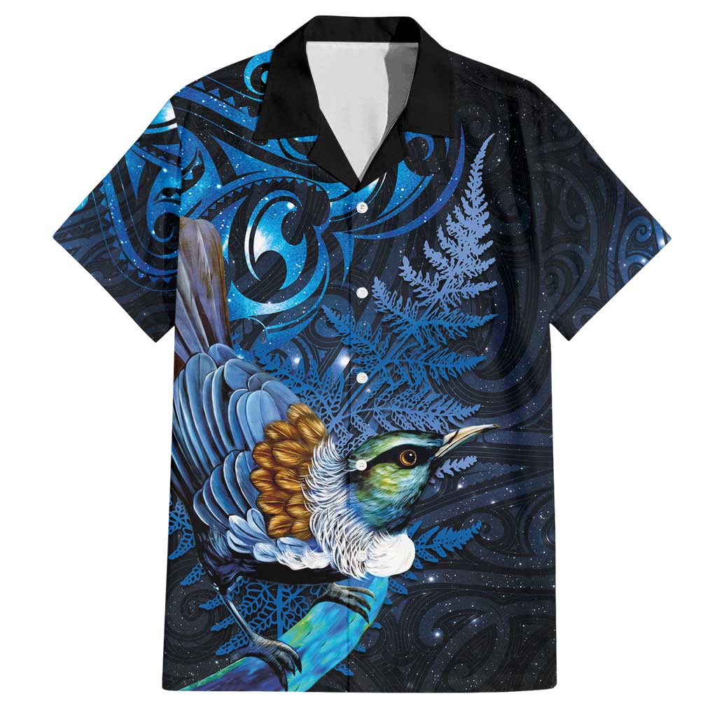 Aotearoa Matariki Family Matching Summer Maxi Dress and Hawaiian Shirt Maori Tribal with Silver Fern and Tui Bird Galaxy Style - Polynesian Pride