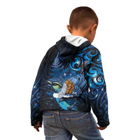 Aotearoa Matariki Kid Hoodie Maori Tribal with Silver Fern and Tui Bird Galaxy Style - Polynesian Pride