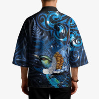 Aotearoa Matariki Kimono Maori Tribal with Silver Fern and Tui Bird Galaxy Style - Polynesian Pride