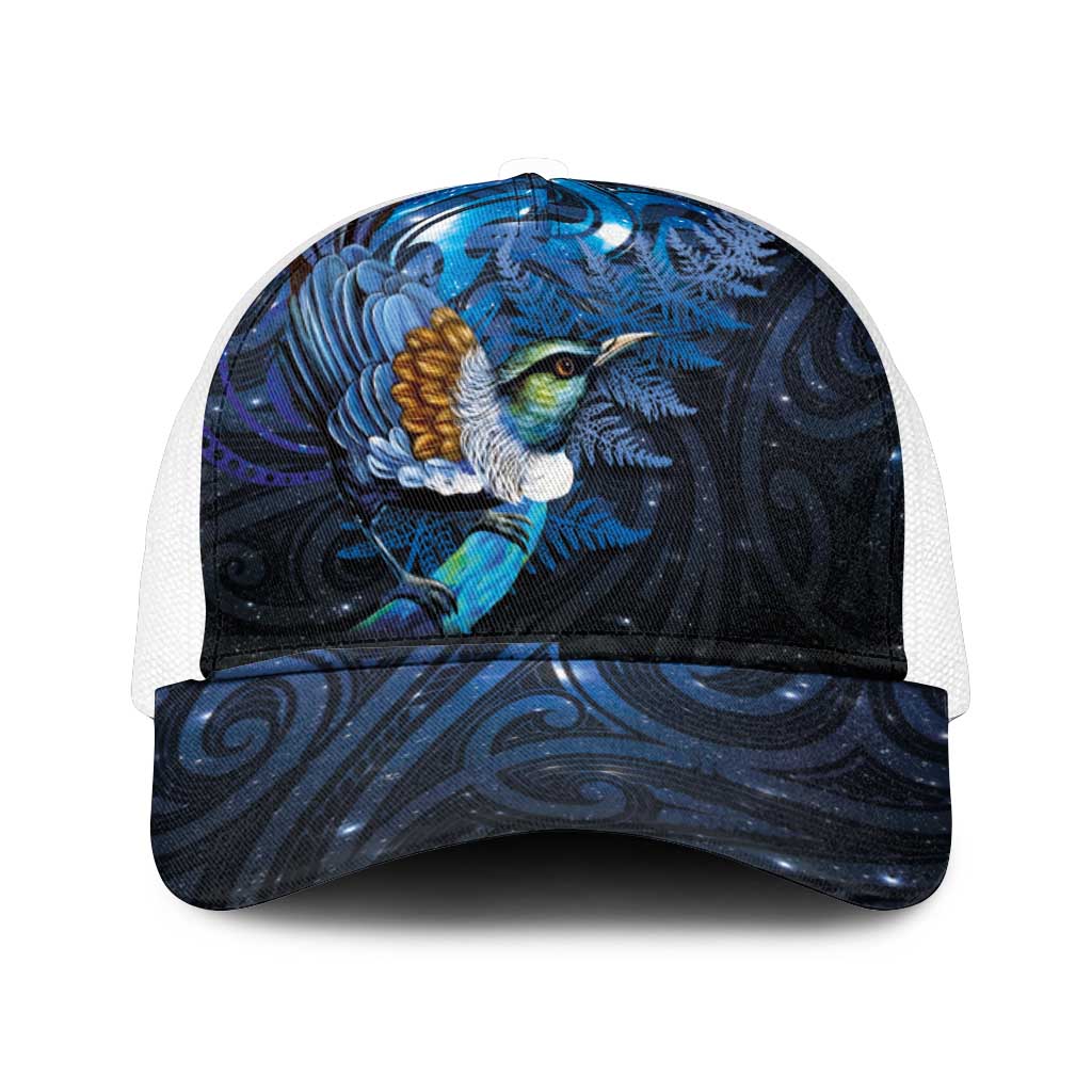 Aotearoa Matariki Mesh Trucker Cap Maori Tribal with Silver Fern and Tui Bird Galaxy Style - Polynesian Pride