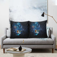 Aotearoa Matariki Pillow Cover Maori Tribal with Silver Fern and Tui Bird Galaxy Style - Polynesian Pride
