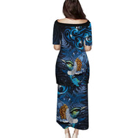 Aotearoa Matariki Puletasi Maori Tribal with Silver Fern and Tui Bird Galaxy Style - Polynesian Pride