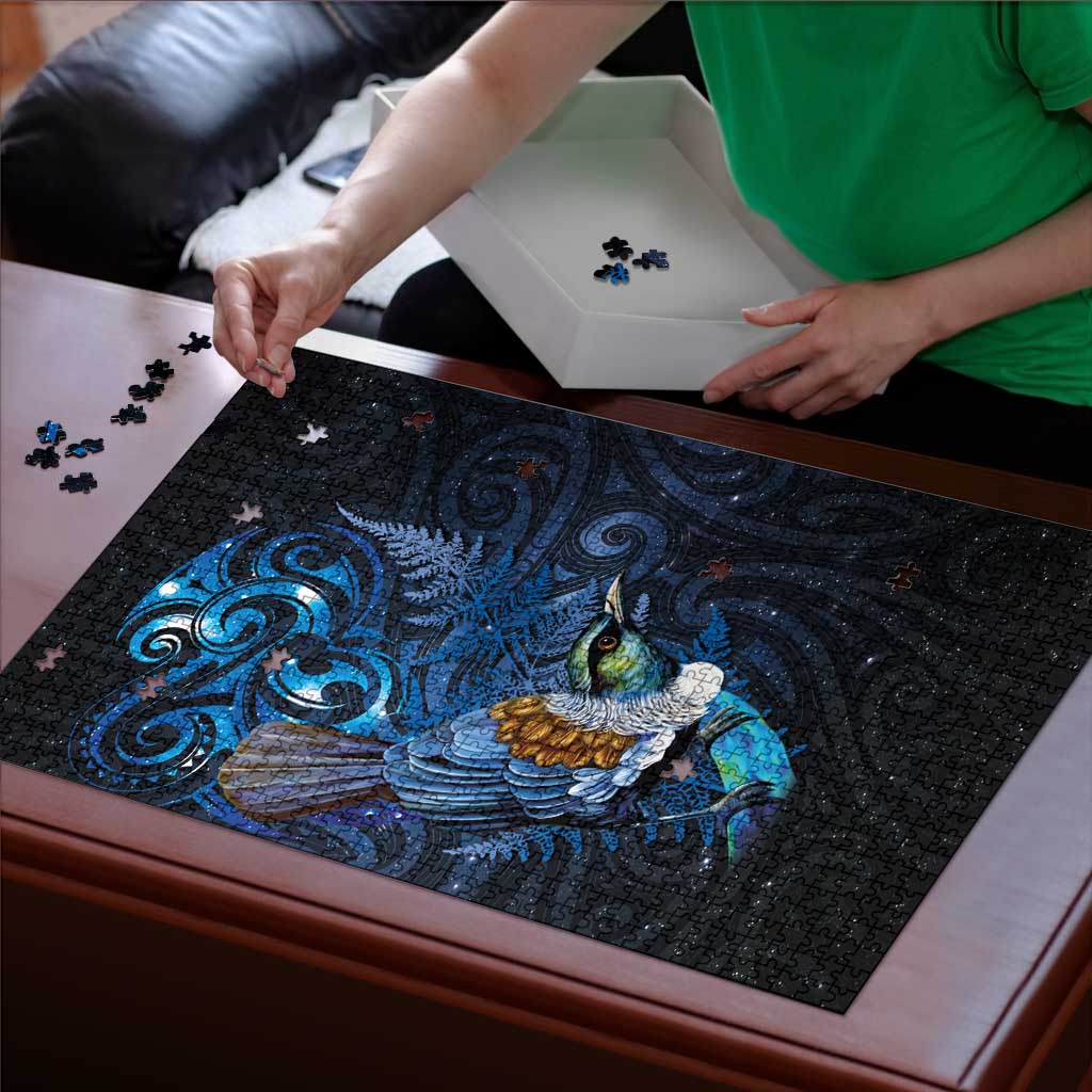 Aotearoa Matariki Puzzle Maori Tribal with Silver Fern and Tui Bird Galaxy Style - Polynesian Pride