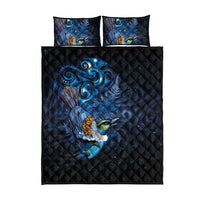 Aotearoa Matariki Quilt Bed Set Maori Tribal with Silver Fern and Tui Bird Galaxy Style - Polynesian Pride