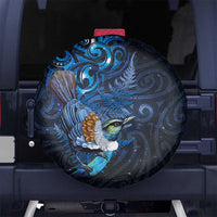 Aotearoa Matariki Spare Tire Cover Maori Tribal with Silver Fern and Tui Bird Galaxy Style - Polynesian Pride