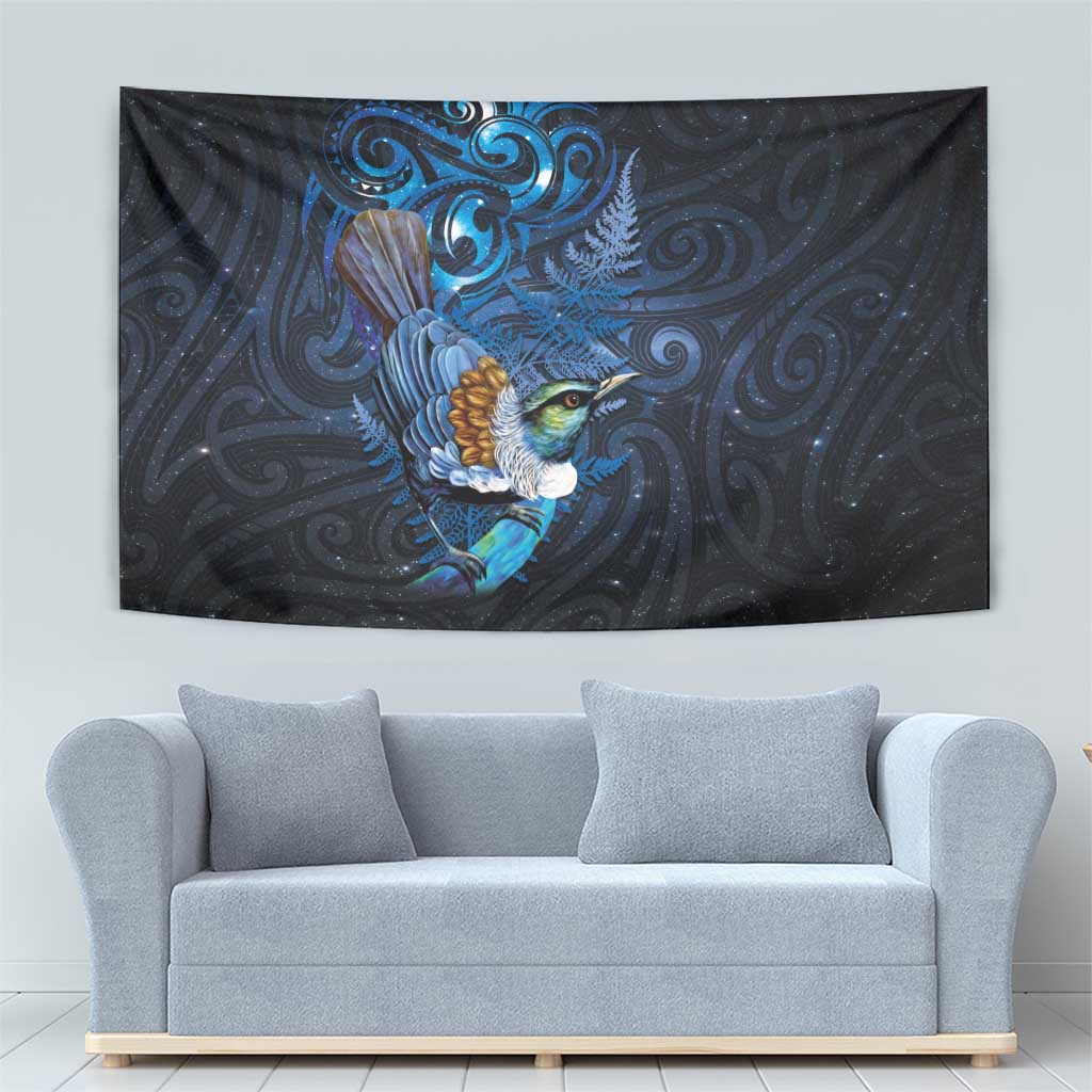 Aotearoa Matariki Tapestry Maori Tribal with Silver Fern and Tui Bird Galaxy Style - Polynesian Pride