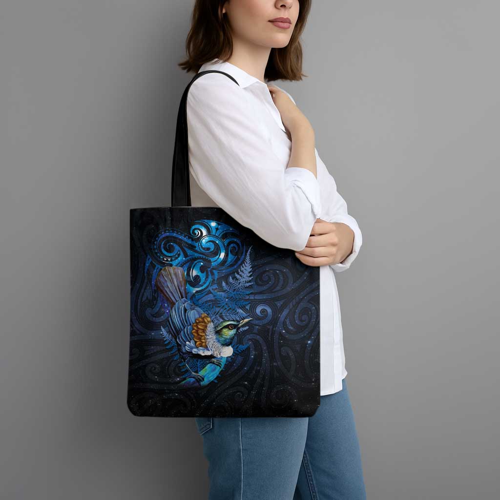 Aotearoa Matariki Tote Bag Maori Tribal with Silver Fern and Tui Bird Galaxy Style - Polynesian Pride