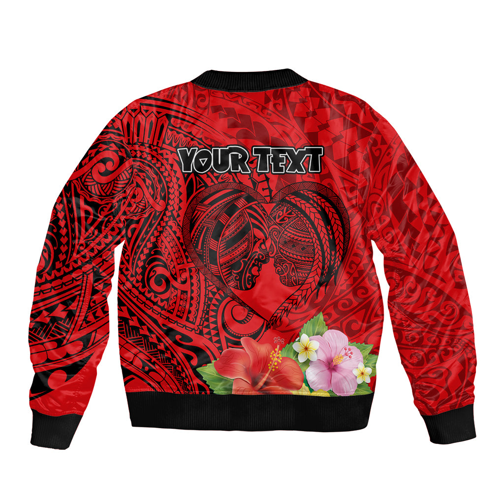 Personalised Hawaii Valentine Day Bomber Jacket Couple Love Heart mix Hibiscus and Polynesian Tattoo LT03 - Polynesian Pride