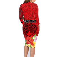 Personalised Hawaii Valentine Day Family Matching Long Sleeve Bodycon Dress and Hawaiian Shirt Couple Love Heart mix Hibiscus and Polynesian Tattoo LT03 - Polynesian Pride