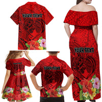 Personalised Hawaii Valentine Day Family Matching Off Shoulder Maxi Dress and Hawaiian Shirt Couple Love Heart mix Hibiscus and Polynesian Tattoo LT03 - Polynesian Pride