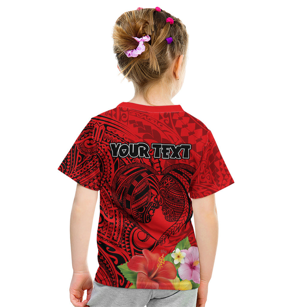 Personalised Hawaii Valentine Day Kid T Shirt Couple Love Heart mix Hibiscus and Polynesian Tattoo LT03 - Polynesian Pride