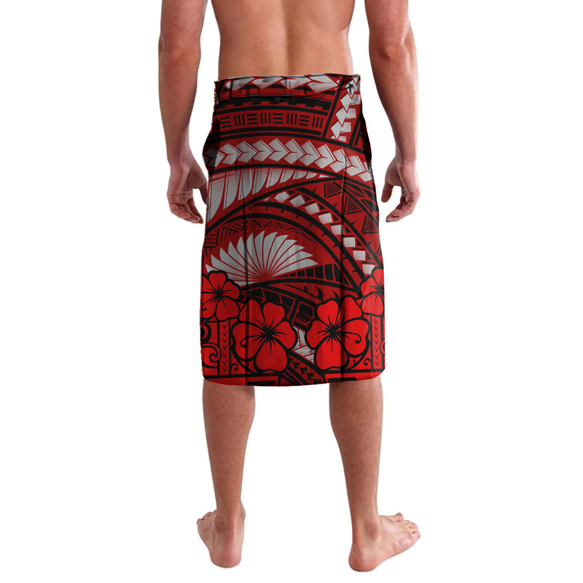Polynesian Shark Valentine Day Lavalava Hibiscus and Tribal Tattoo Red Style LT03 - Polynesian Pride