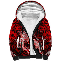 Polynesian Shark Valentine Day Sherpa Hoodie Hibiscus and Tribal Tattoo Red Style LT03 Unisex Red - Polynesian Pride