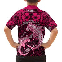 Polynesian Shark Valentine Day Family Matching Short Sleeve Bodycon Dress and Hawaiian Shirt Hibiscus and Tribal Tattoo Pink Style LT03 - Polynesian Pride