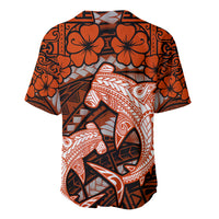 Polynesian Shark Valentine Day Baseball Jersey Hibiscus and Tribal Tattoo Orange Style LT03 - Polynesian Pride