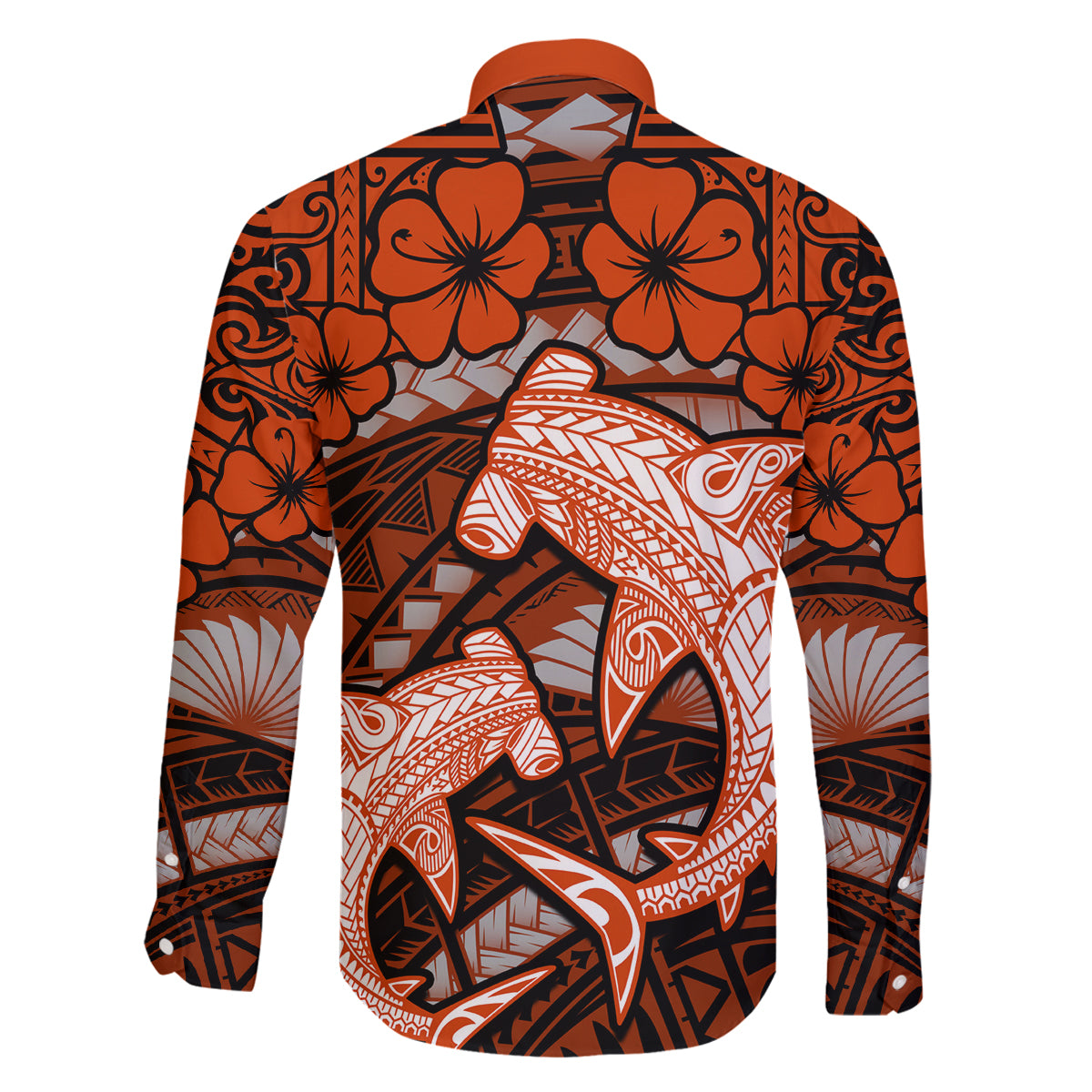 Polynesian Shark Valentine Day Family Matching Tank Maxi Dress and Hawaiian Shirt Hibiscus and Tribal Tattoo Orange Style LT03 - Polynesian Pride