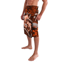 Polynesian Shark Valentine Day Lavalava Hibiscus and Tribal Tattoo Orange Style LT03 - Polynesian Pride