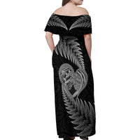 New Zealand Valentine Day Family Matching Off Shoulder Maxi Dress and Hawaiian Shirt Aotearoa Warrior and Woman Love Heart Maori Pattern LT03 - Polynesian Pride