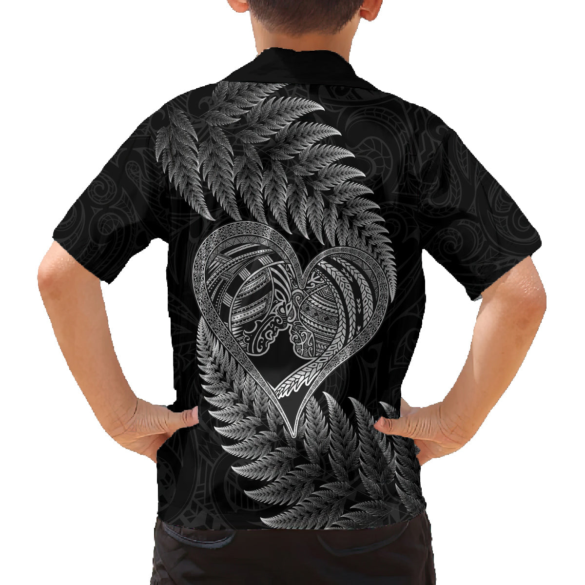 New Zealand Valentine Day Family Matching Tank Maxi Dress and Hawaiian Shirt Aotearoa Warrior and Woman Love Heart Maori Pattern LT03 - Polynesian Pride