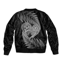 New Zealand Valentine Day Sleeve Zip Bomber Jacket Aotearoa Warrior and Woman Love Heart Maori Pattern LT03 - Polynesian Pride