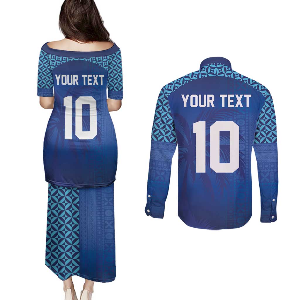 Custom Fiji Football-Towards World Cup 2026 Couples Matching Puletasi and Long Sleeve Button Shirt LT03 - Polynesian Pride