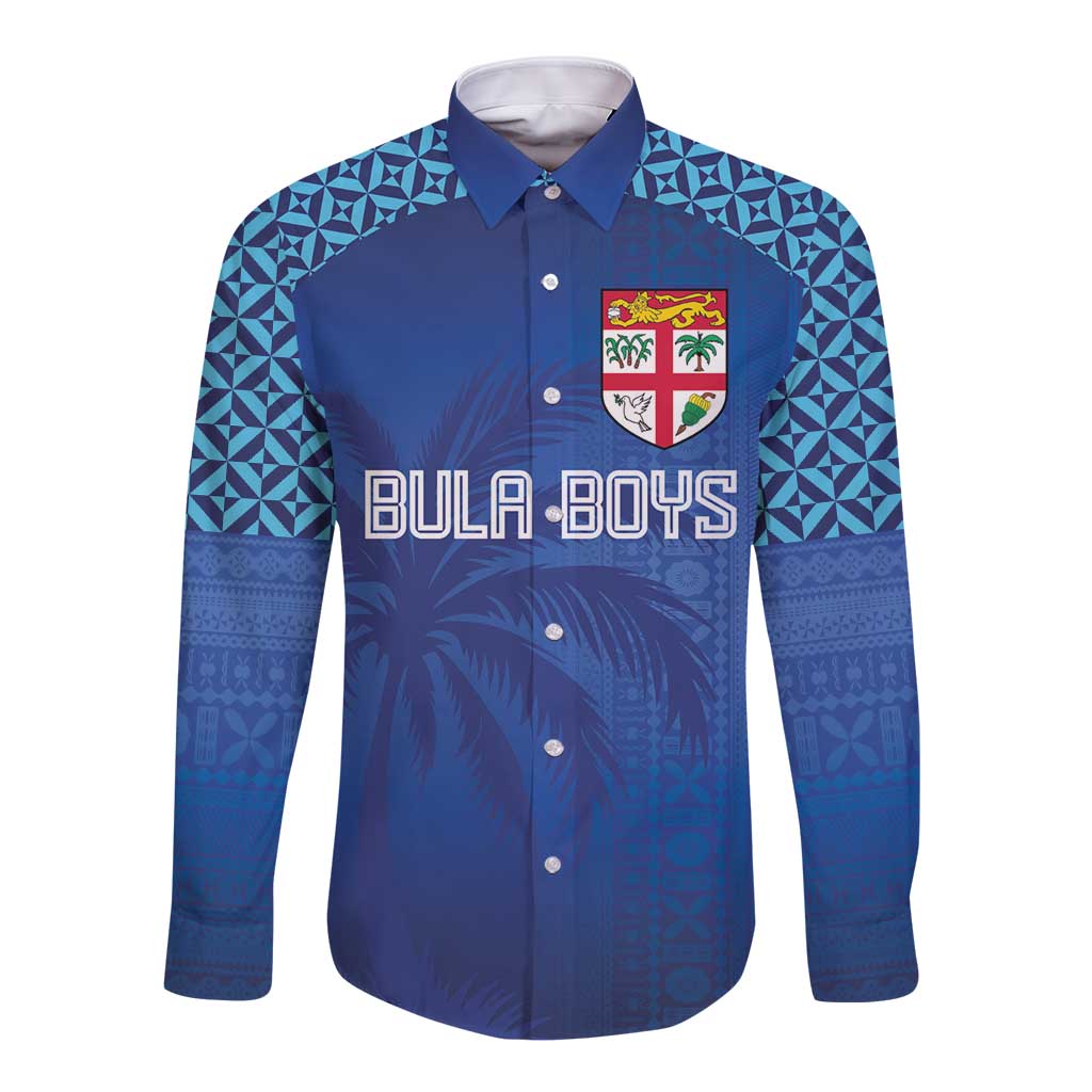 Custom Fiji Football-Towards World Cup 2026 Long Sleeve Button Shirt LT03 Unisex Blue - Polynesian Pride