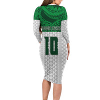 Custom Hawaii Volleyball-Kakau Motif Green Color Family Matching Long Sleeve Bodycon Dress and Hawaiian Shirt