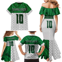 Custom Hawaii Volleyball-Kakau Motif Green Color Family Matching Mermaid Dress and Hawaiian Shirt