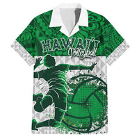 Custom Hawaii Volleyball-Kakau Motif Green Color Family Matching Off Shoulder Maxi Dress and Hawaiian Shirt