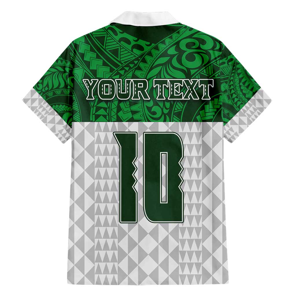 Custom Hawaii Volleyball-Kakau Motif Green Color Family Matching Off Shoulder Short Dress and Hawaiian Shirt